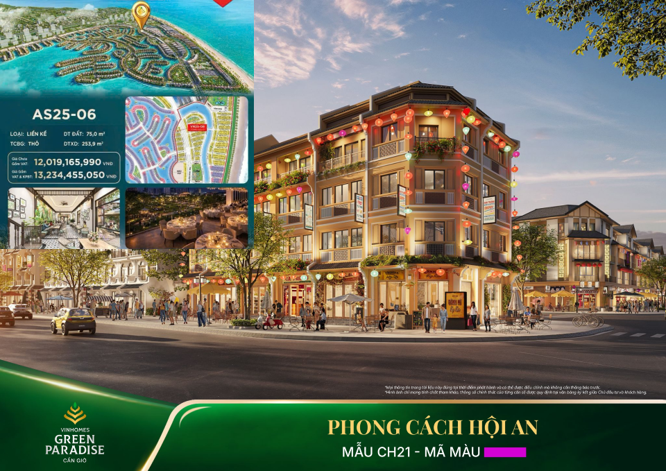 Căn nhà phố liền kề Cosmo Vịnh Ngọc, Vinhomes Green Paradise AS25-06 75m2