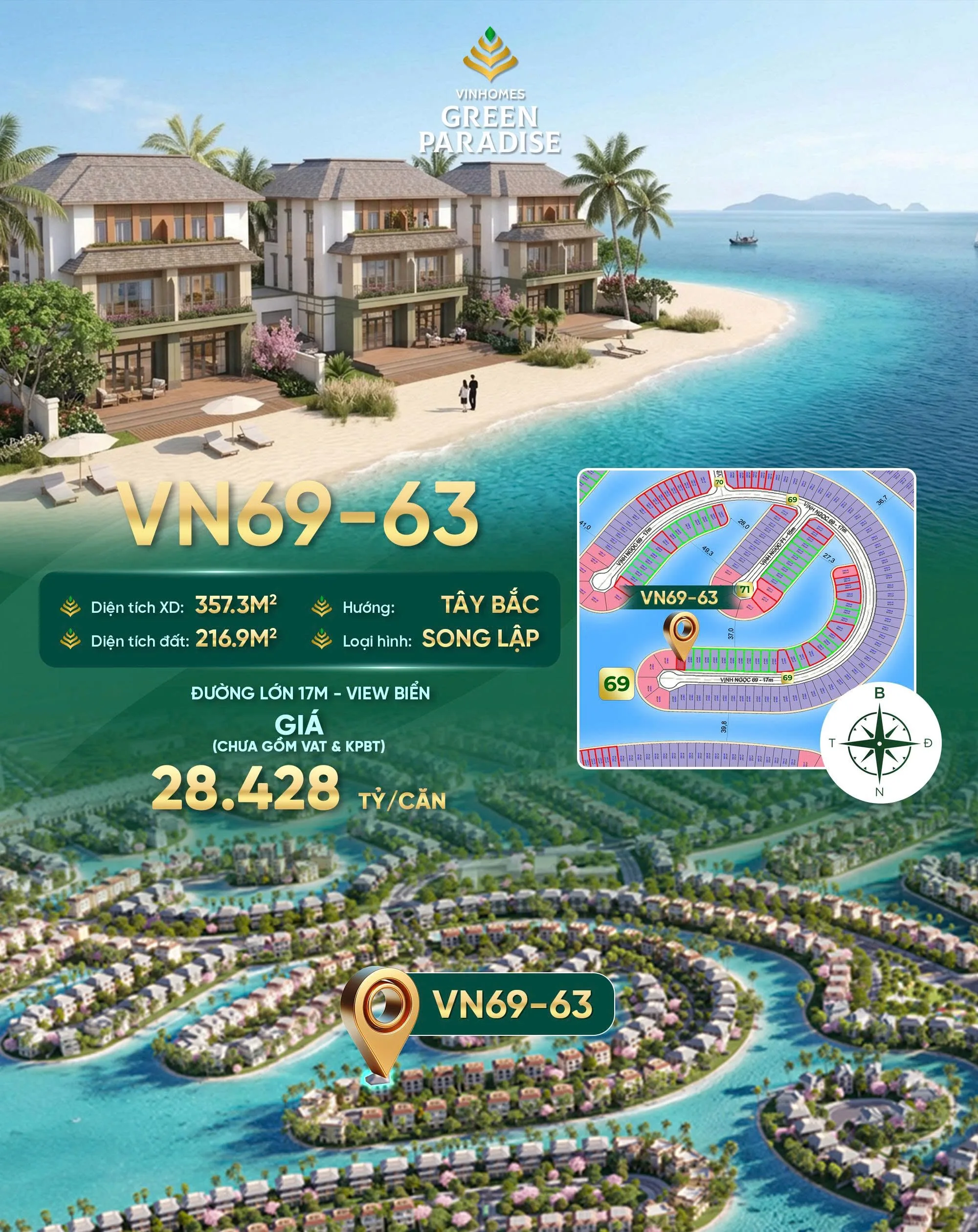 Căn biệt thự biển song lập Vinhomes Green Paradise - Vịnh Ngọc: VN69-63