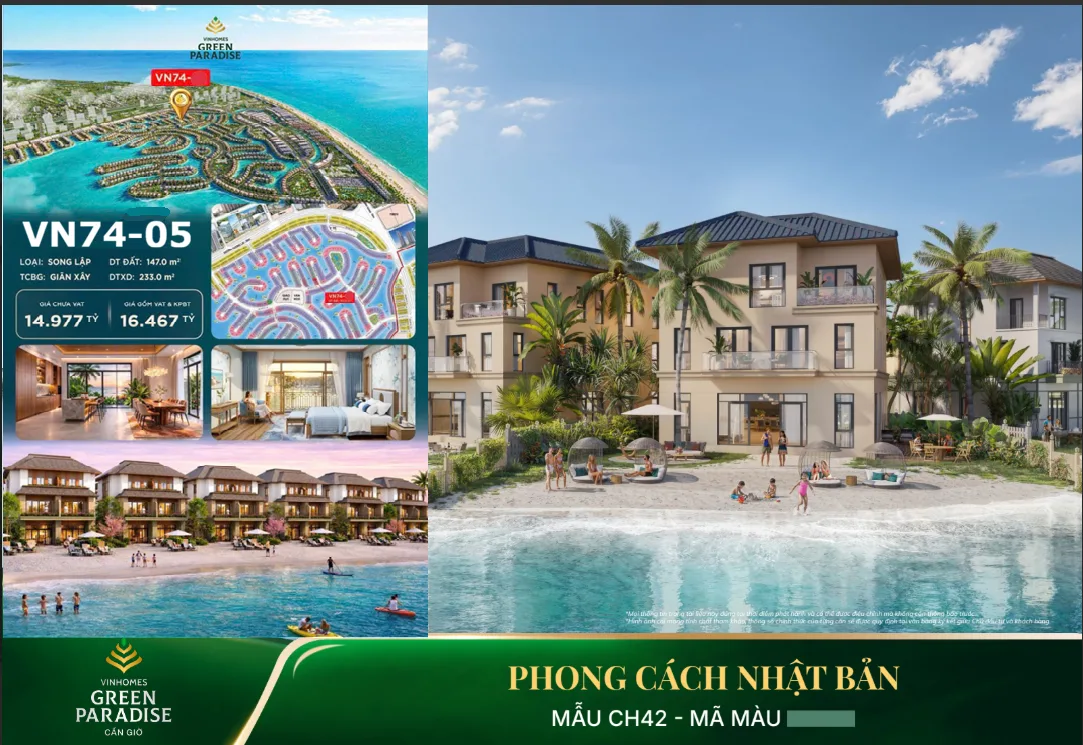 Căn VN74-05 Biệt thự song lập biển, 147m2 Vịnh Ngọc -Vinhomes Green Paradise