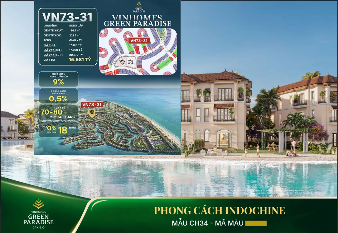 Căn VN73-31 Biệt thự song lập biển, 155m2 Vịnh Ngọc Vinhomes Green Paradise